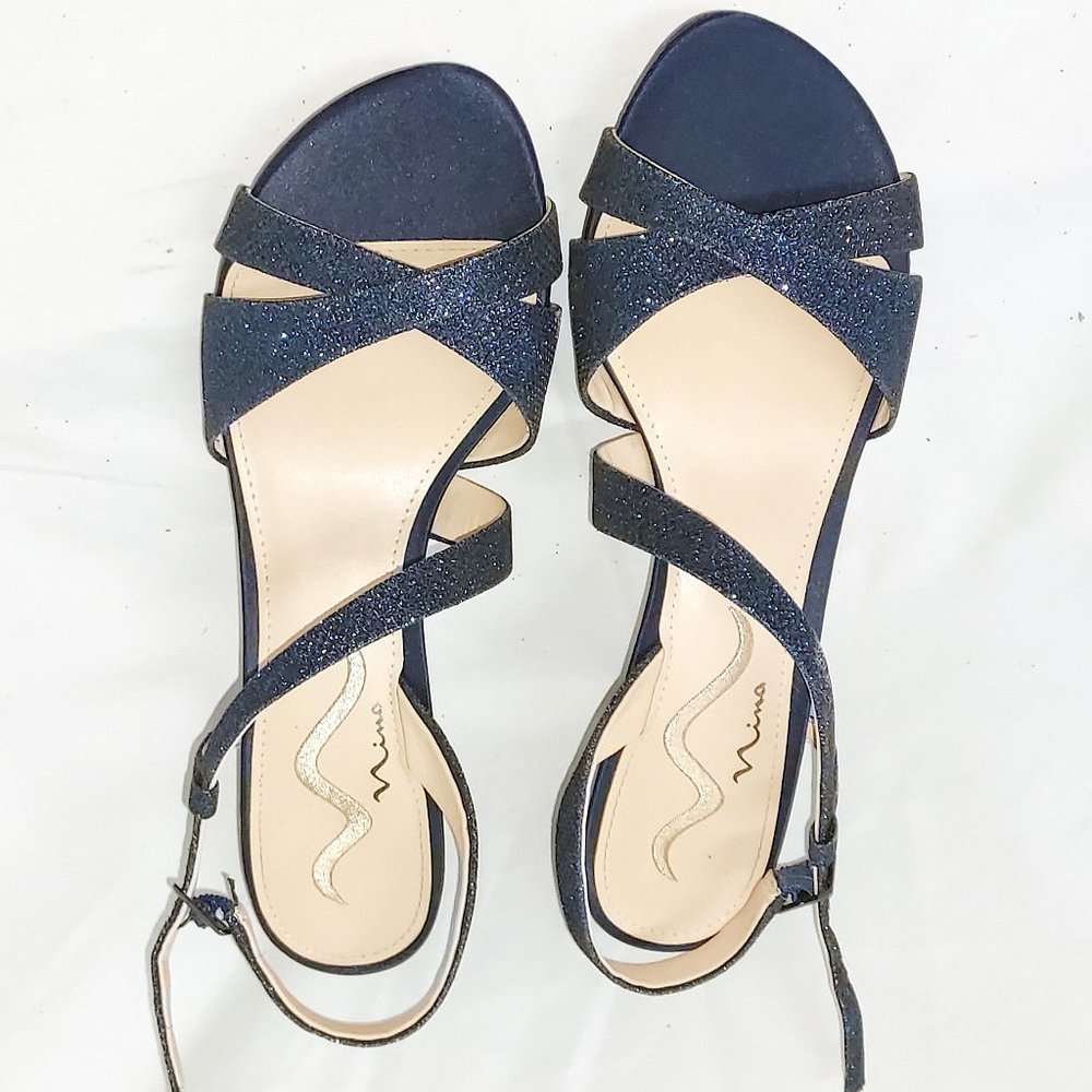 Nina Navy Blue Evening Sandals Size 10
